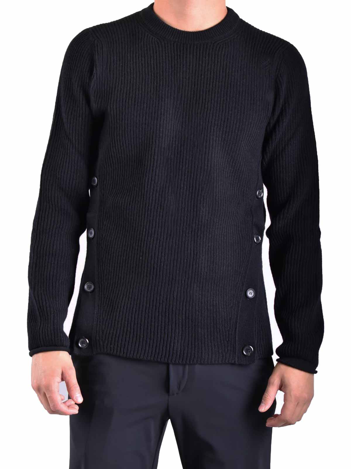 Moschino Ribbed Black Wool Knitwear With Decorative Button Accents In Black