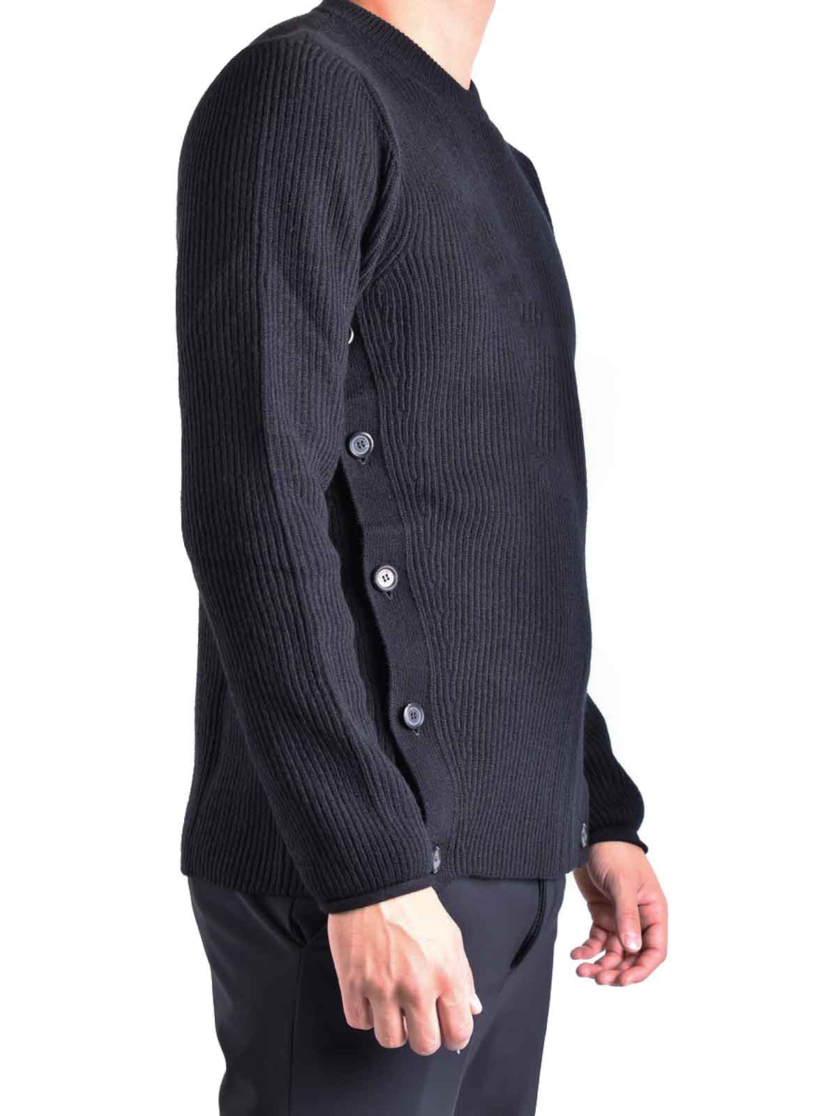 Moschino Ribbed Black Wool Knitwear With Decorative Button Accents In Black