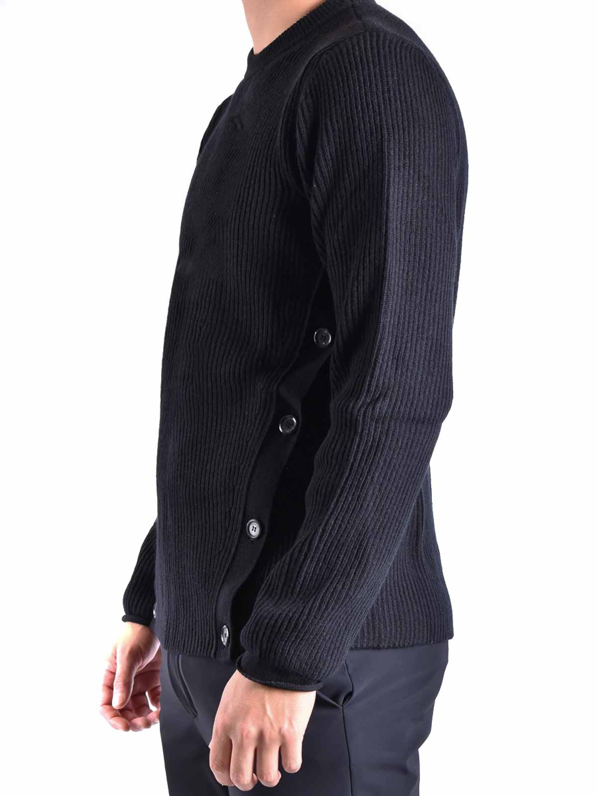 Moschino Ribbed Black Wool Knitwear With Decorative Button Accents In Black