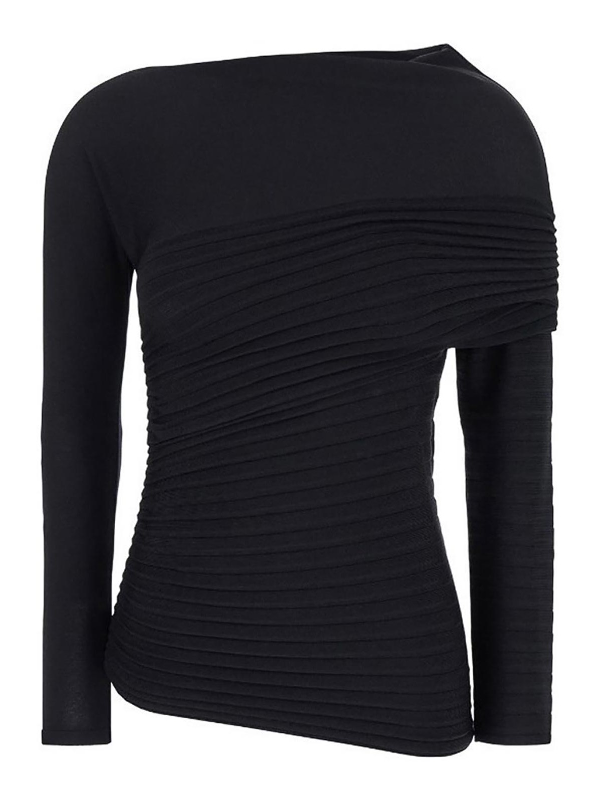 Philosophy Di Lorenzo Serafini Black Asymmetric Top With Long Sleeves In Pleated Viscose Blend Woman In Black