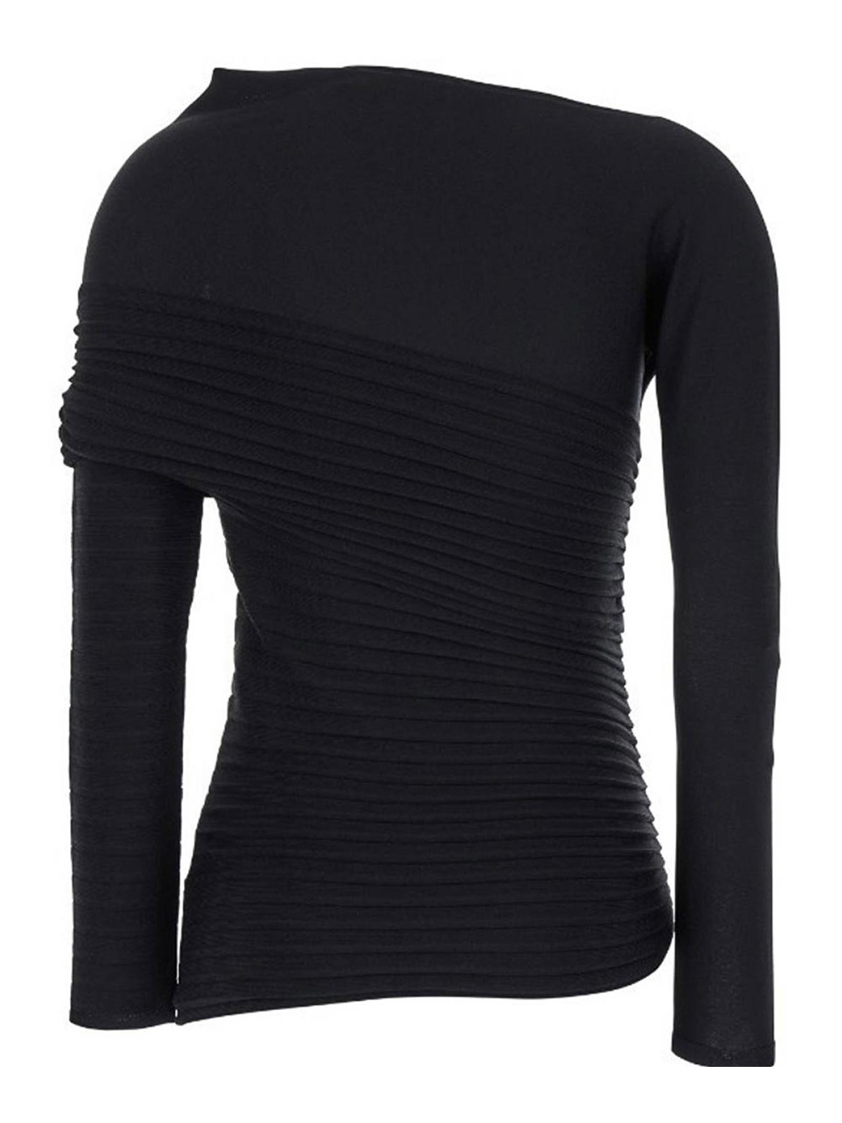 Philosophy Di Lorenzo Serafini Black Asymmetric Top With Long Sleeves In Pleated Viscose Blend Woman In Black