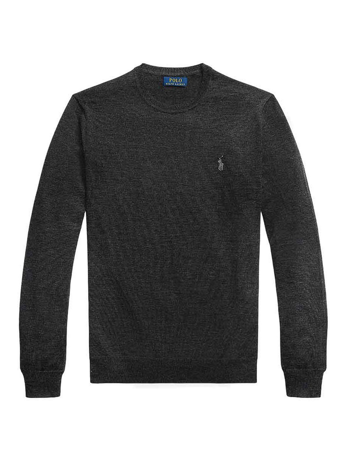 Polo Ralph Lauren Ribbed Cuff Long Sleeve Crew Neck Sweater In Gray