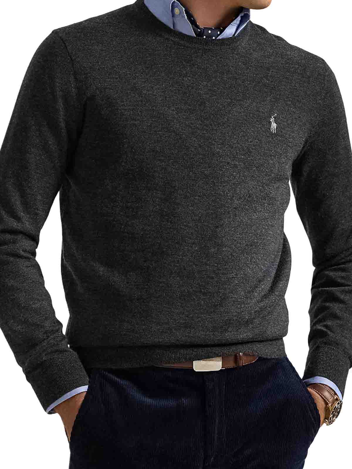 Polo Ralph Lauren Ribbed Cuff Long Sleeve Crew Neck Sweater In Gray