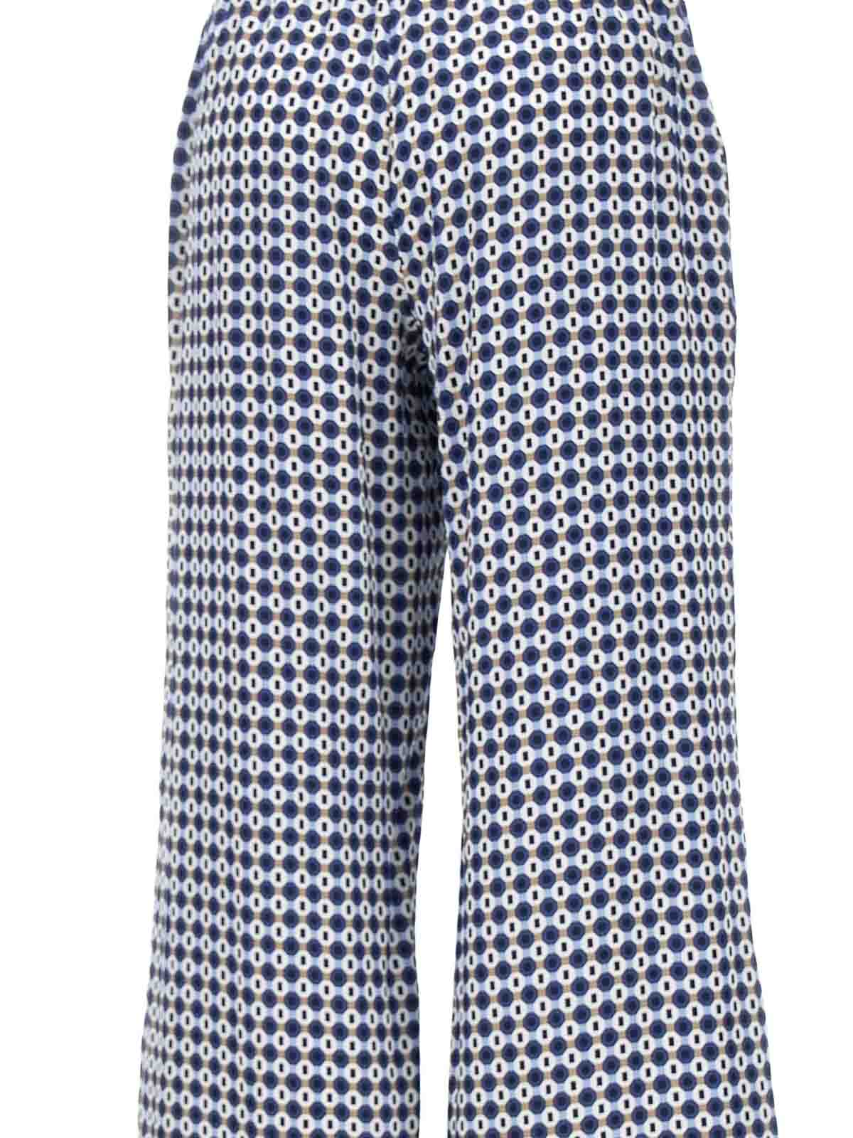 Kangra Cashmere Wide-leg Pants With Geometric Pattern In Blue