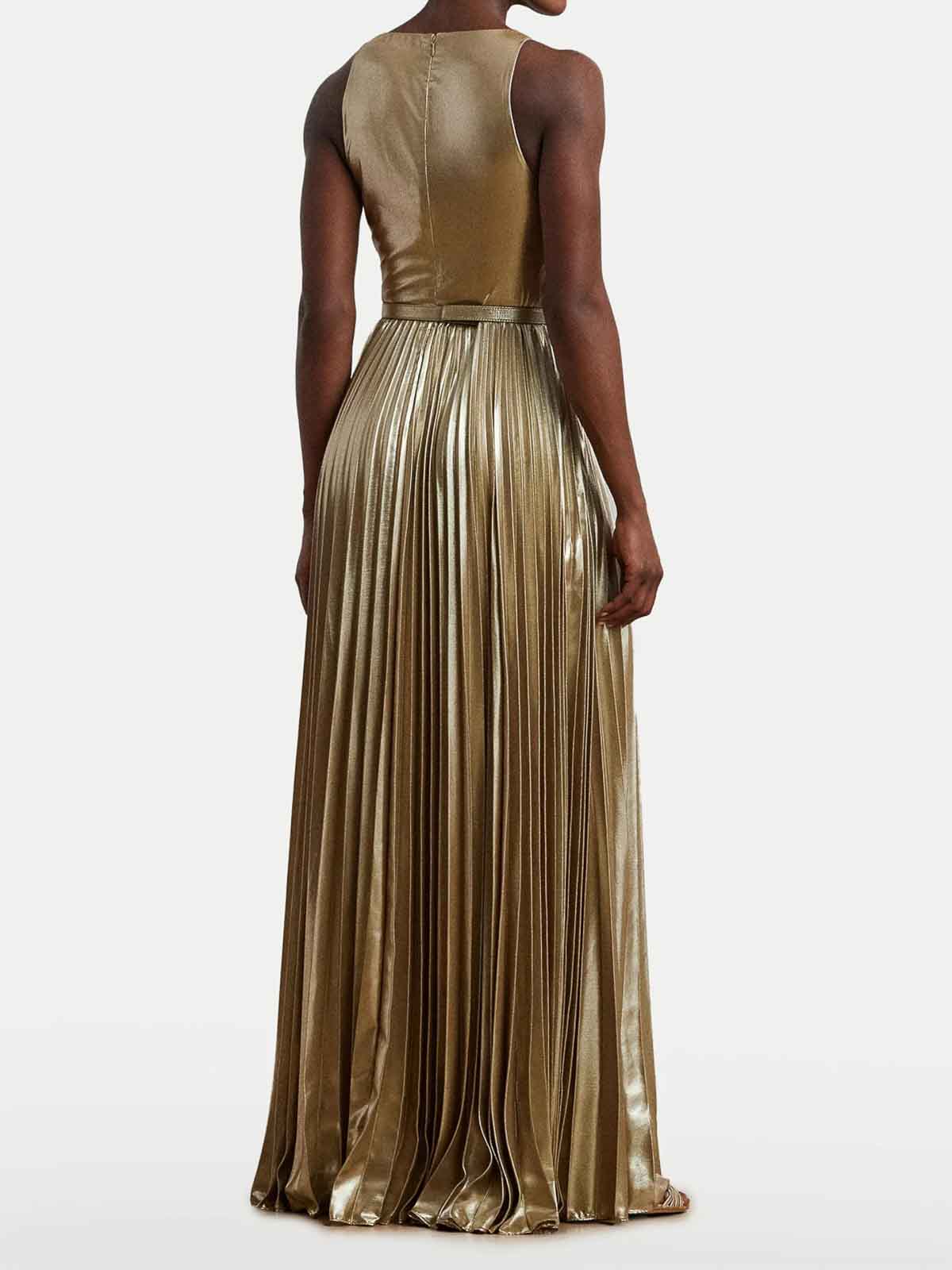 slim fit dress slacks Ralph Lauren Chain Shoulder Bronze Sequin Gown