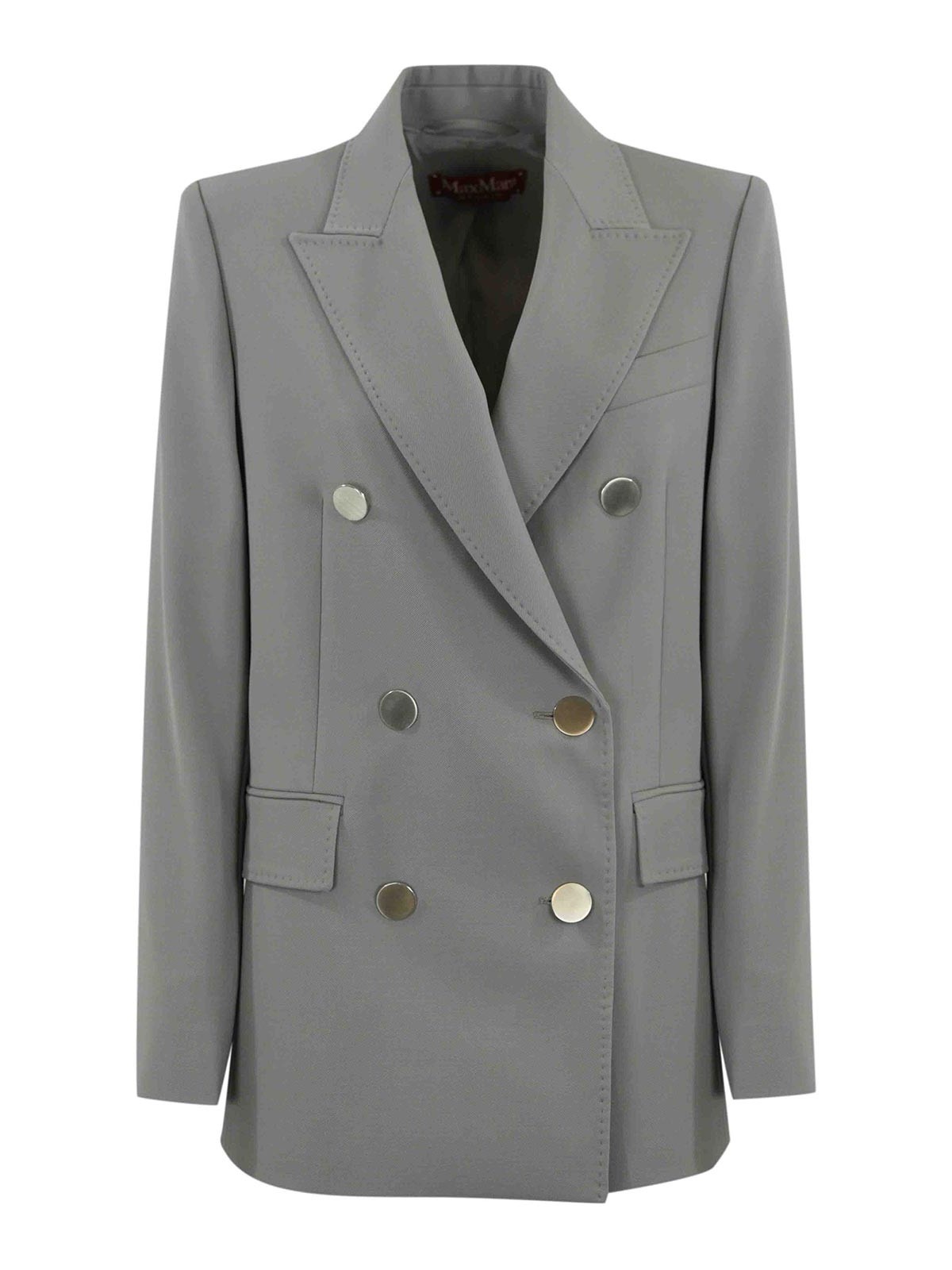 Max Mara Edicola Blazer In Wool Crepe Satin In Gray