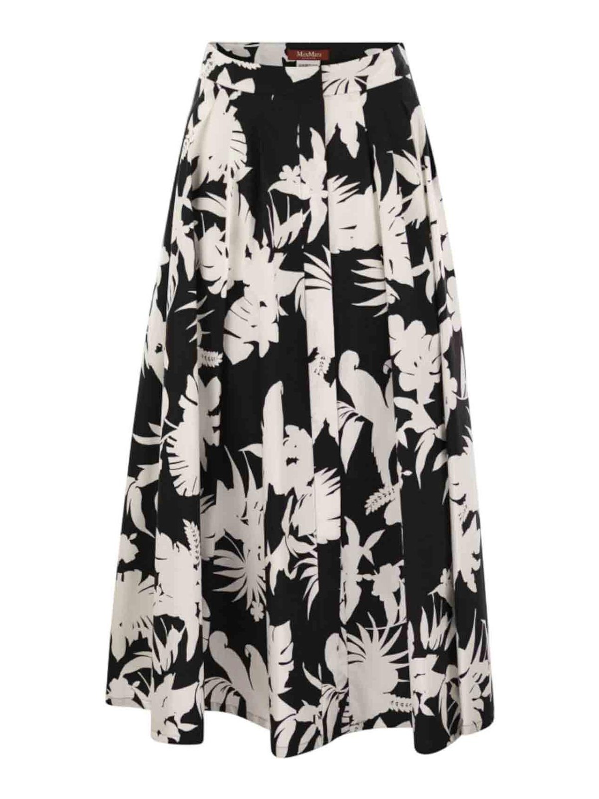 Max Mara Floral-print Pleated Skirt In Black
