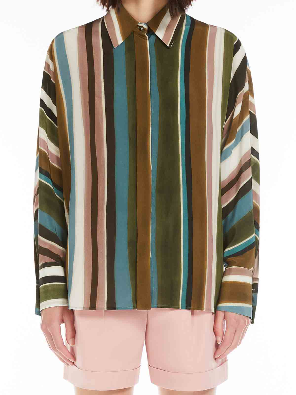 Max Mara Studio Multicolor Striped Silk Shirt In Multi