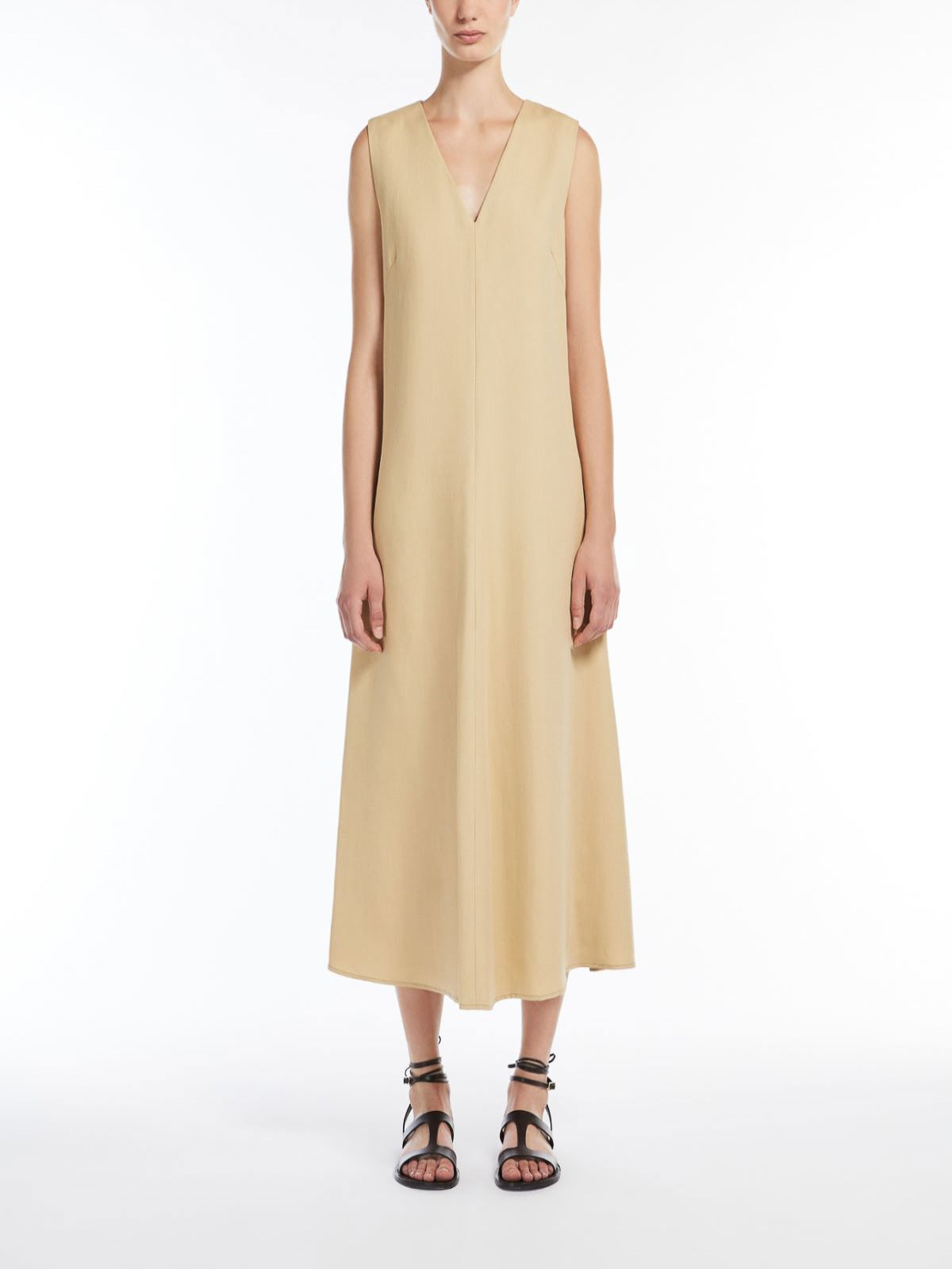 Weekend Max Mara Viscose And Linen Canvas Flared Dress In Neutral