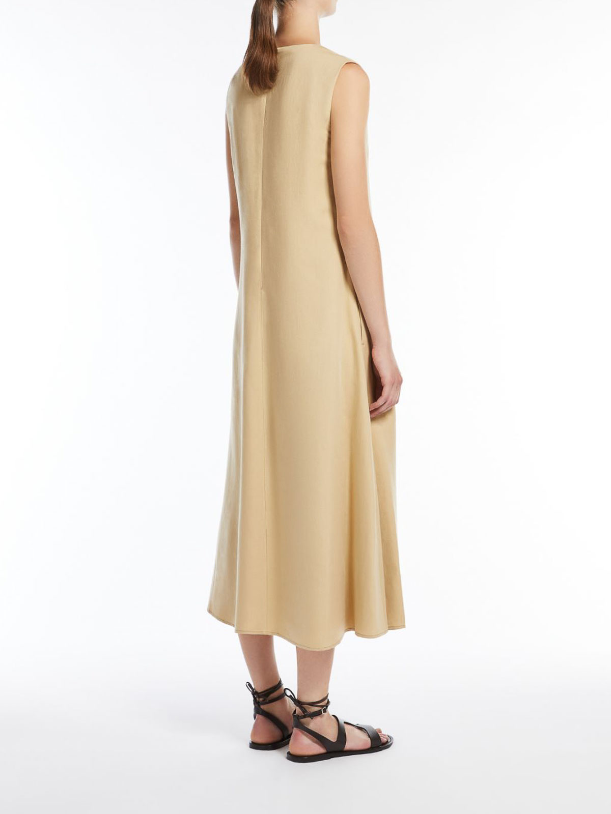 Weekend Max Mara Viscose And Linen Canvas Flared Dress In Neutral