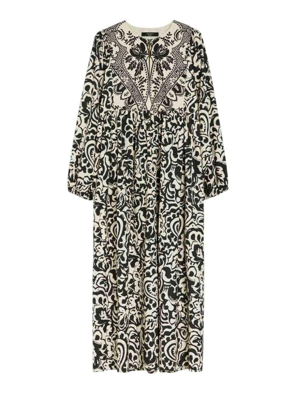 Weekend Max Mara Long Poplin Patterned Dress In Black