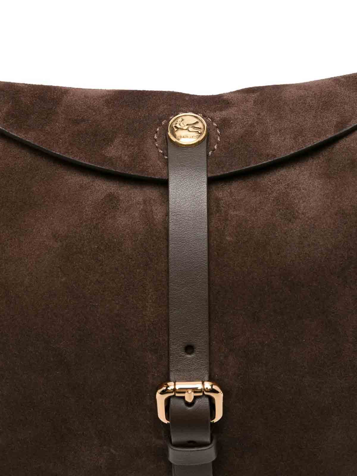 Etro Pegaso Coin Suede Crossbody Bag In Brown