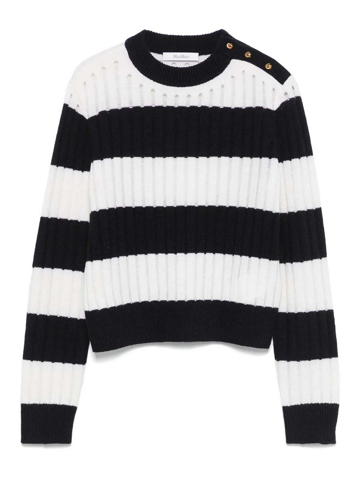 Max Mara Ribbed Texture Top With Contrasting Stripes In Black