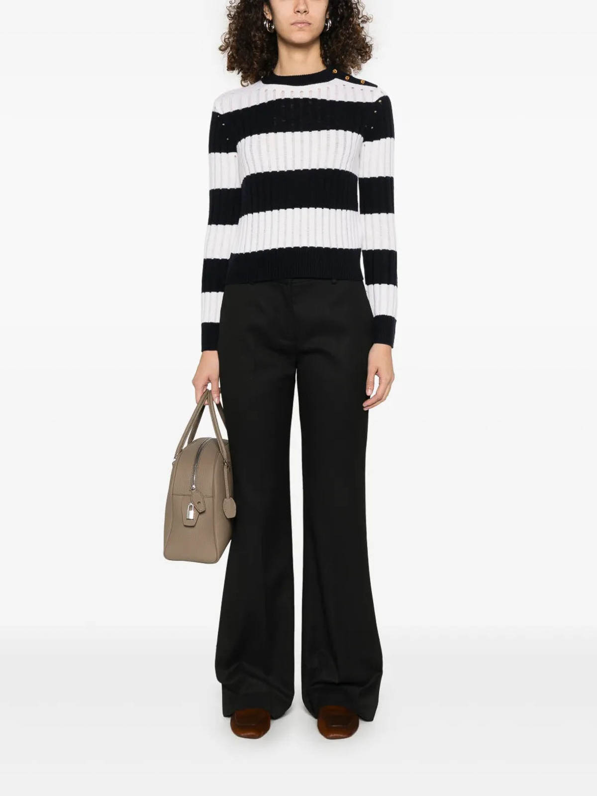 Max Mara Ribbed Texture Top With Contrasting Stripes In Black