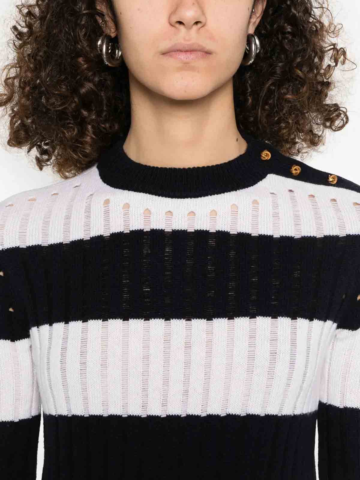Max Mara Ribbed Texture Top With Contrasting Stripes In Black