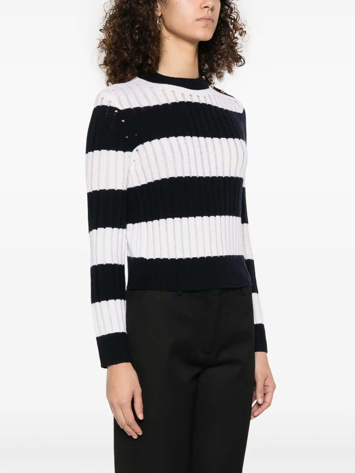 Max Mara Ribbed Texture Top With Contrasting Stripes In Black