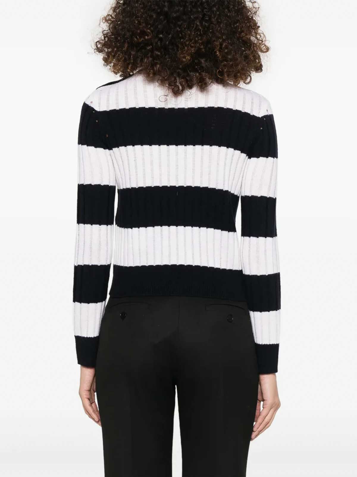 Max Mara Ribbed Texture Top With Contrasting Stripes In Black