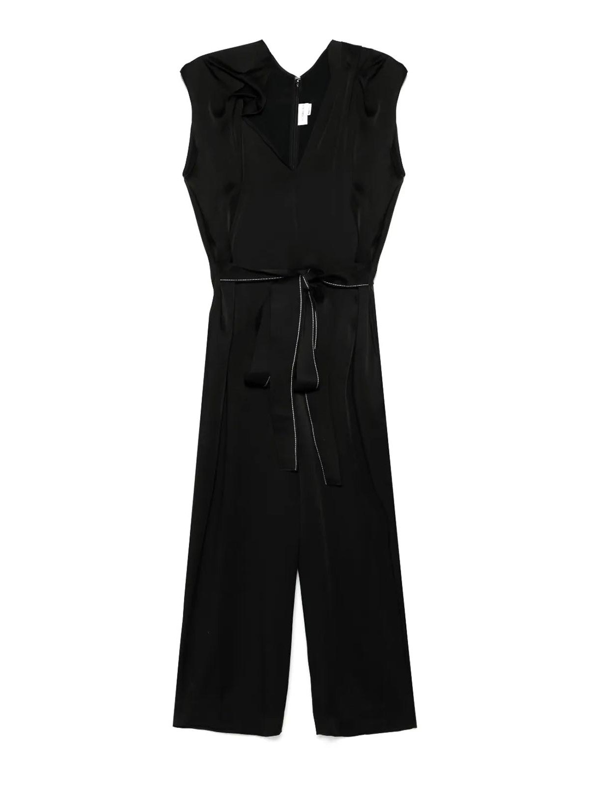 Victoria Beckham Asymmetrical Neck Jumpsuit Belted In Black