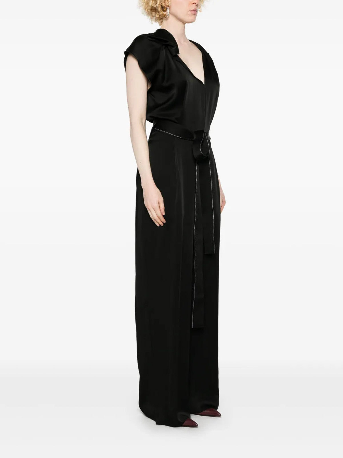 Victoria Beckham Asymmetrical Neck Jumpsuit Belted In Black