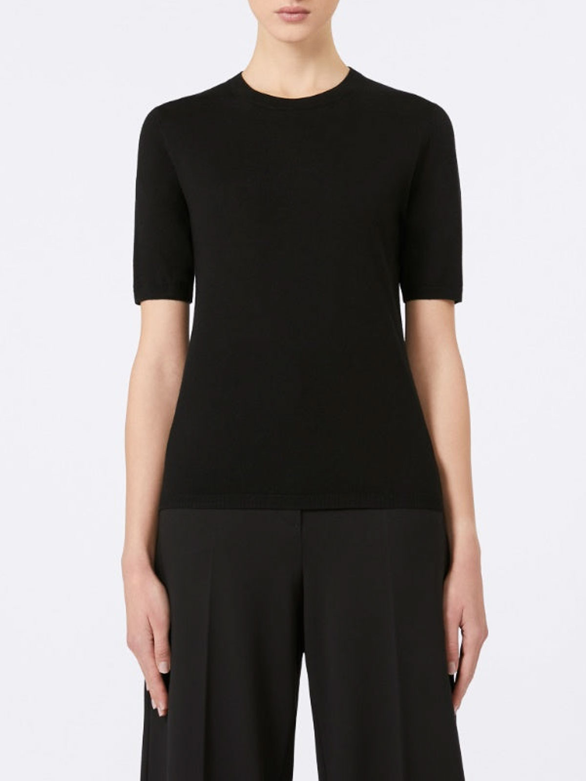 Max Mara Short-sleeved Crew Neck Wool Sweater In Black