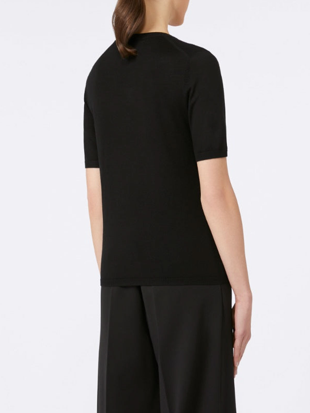 Max Mara Short-sleeved Crew Neck Wool Sweater In Black