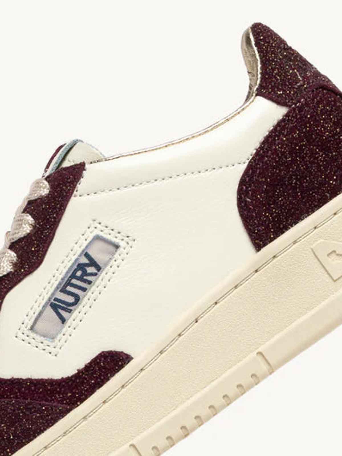 Autry Sneakers Medalist Low In Avory And Burgundy Glittered Leather. In Brown