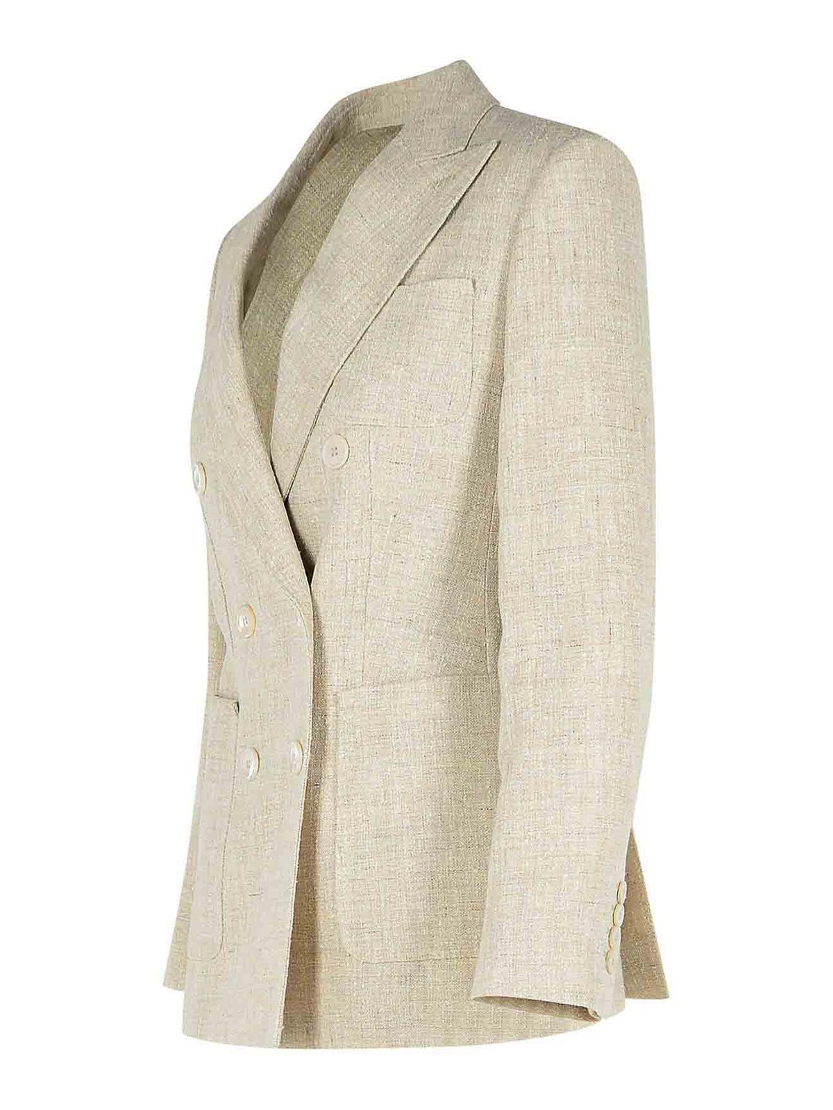Max Mara Linen Blend Blazer Notched Lapels In Neutral