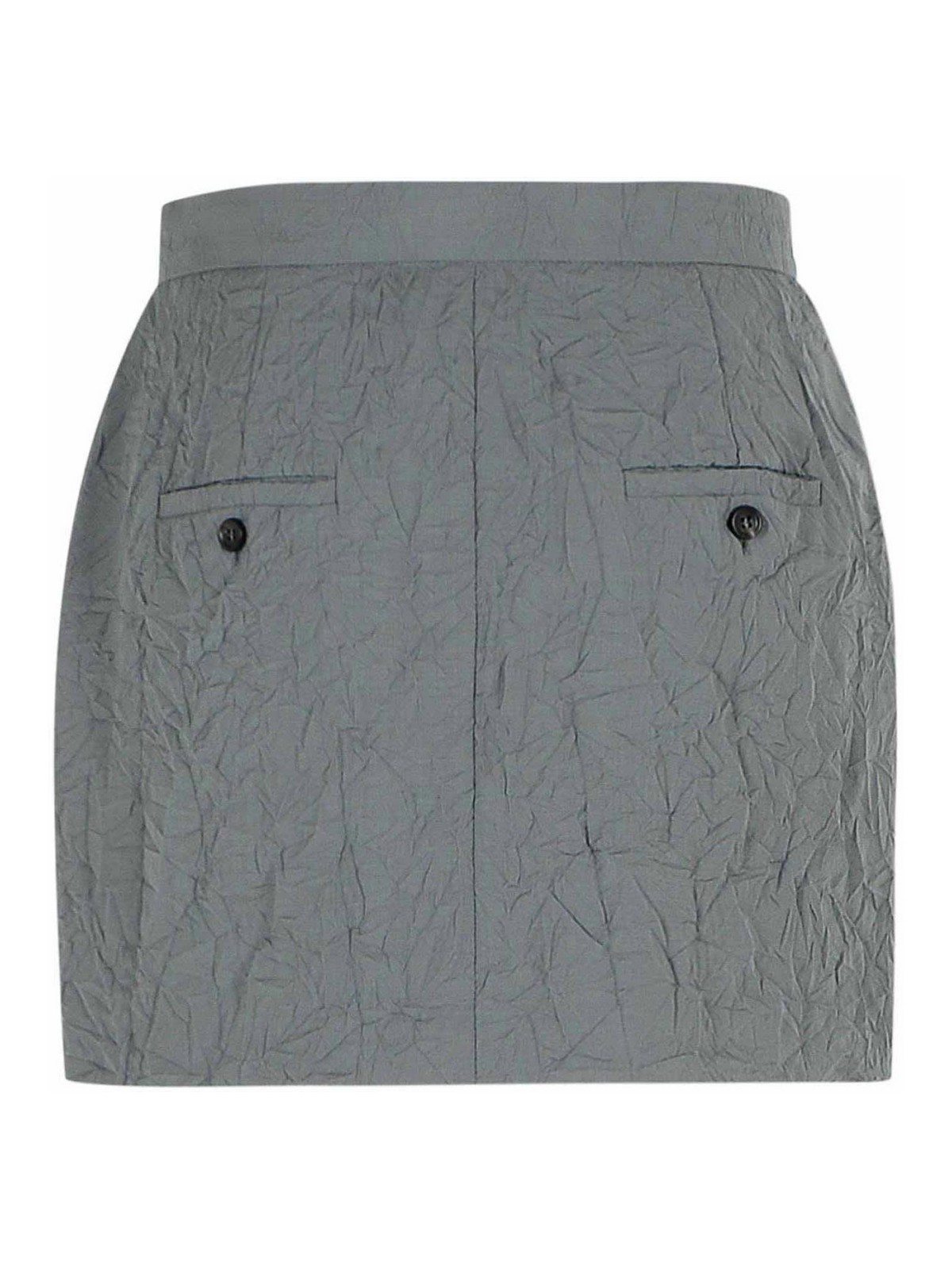 Max Mara Wool Crinkled Mini Skirt With Pocket Accents In Gray