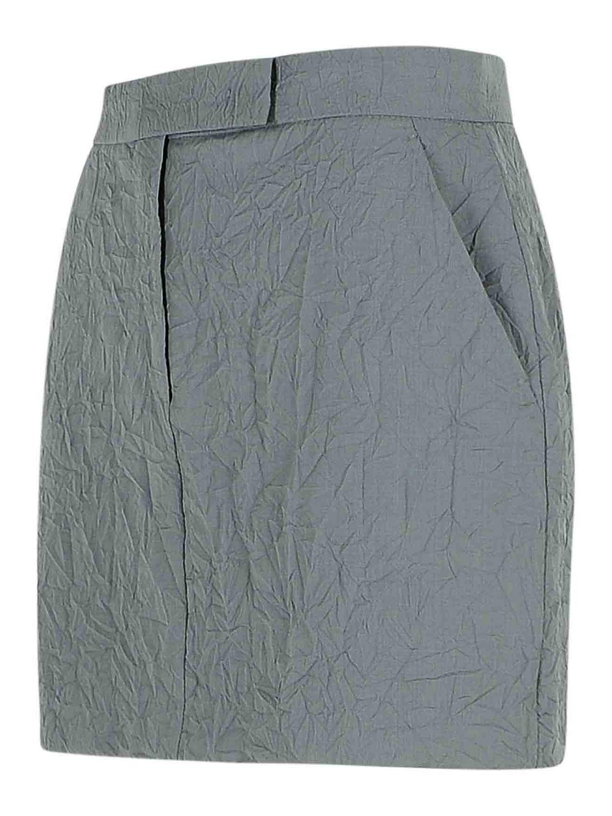 Max Mara Wool Crinkled Mini Skirt With Pocket Accents In Gray