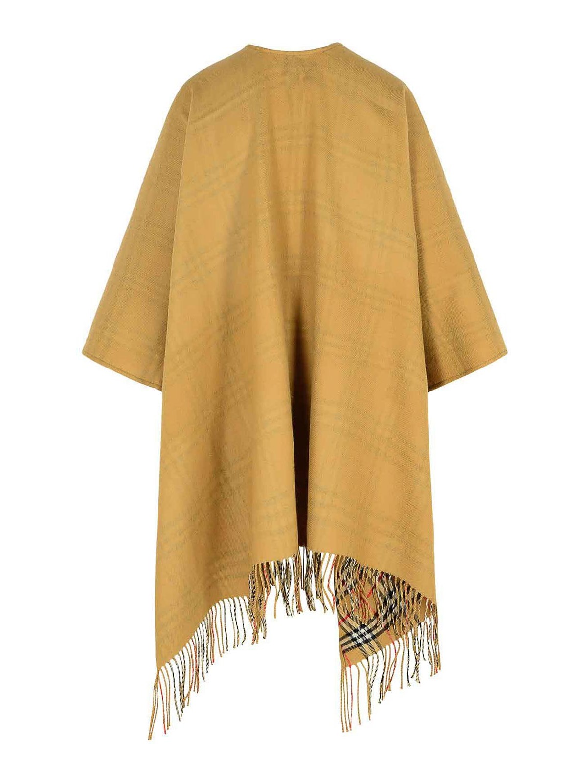 Burberry Reversible Check Beige Wool Cape In Nude