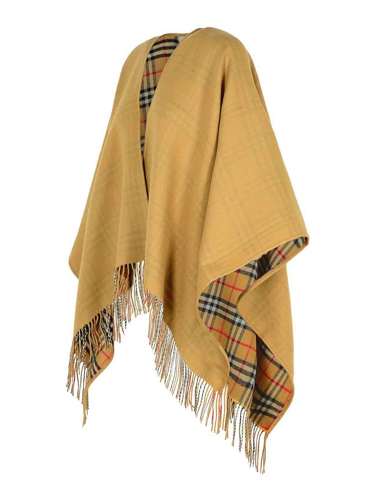 Burberry Reversible Check Beige Wool Cape In Nude