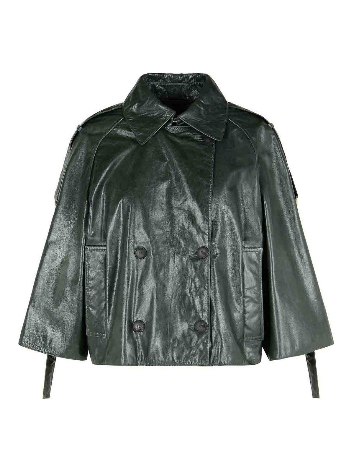 Max Mara Pointed-collar Double-breasted Leather Jacket In Burgundy