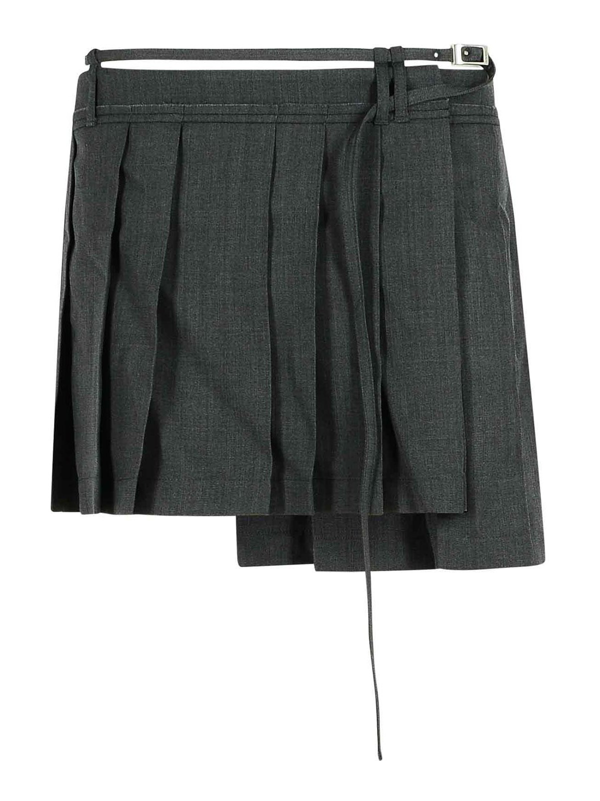 Acne Studios Wool Blend Pleated Skirt With Belted Waist In Gray