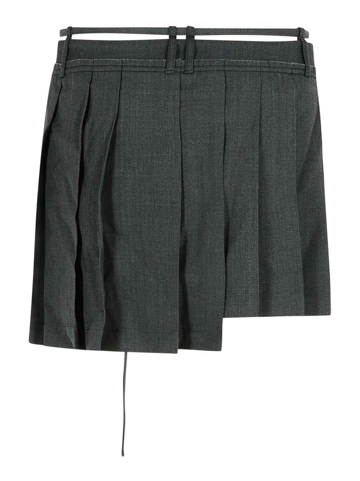 Acne Studios Wool Blend Pleated Skirt With Belted Waist In Gray