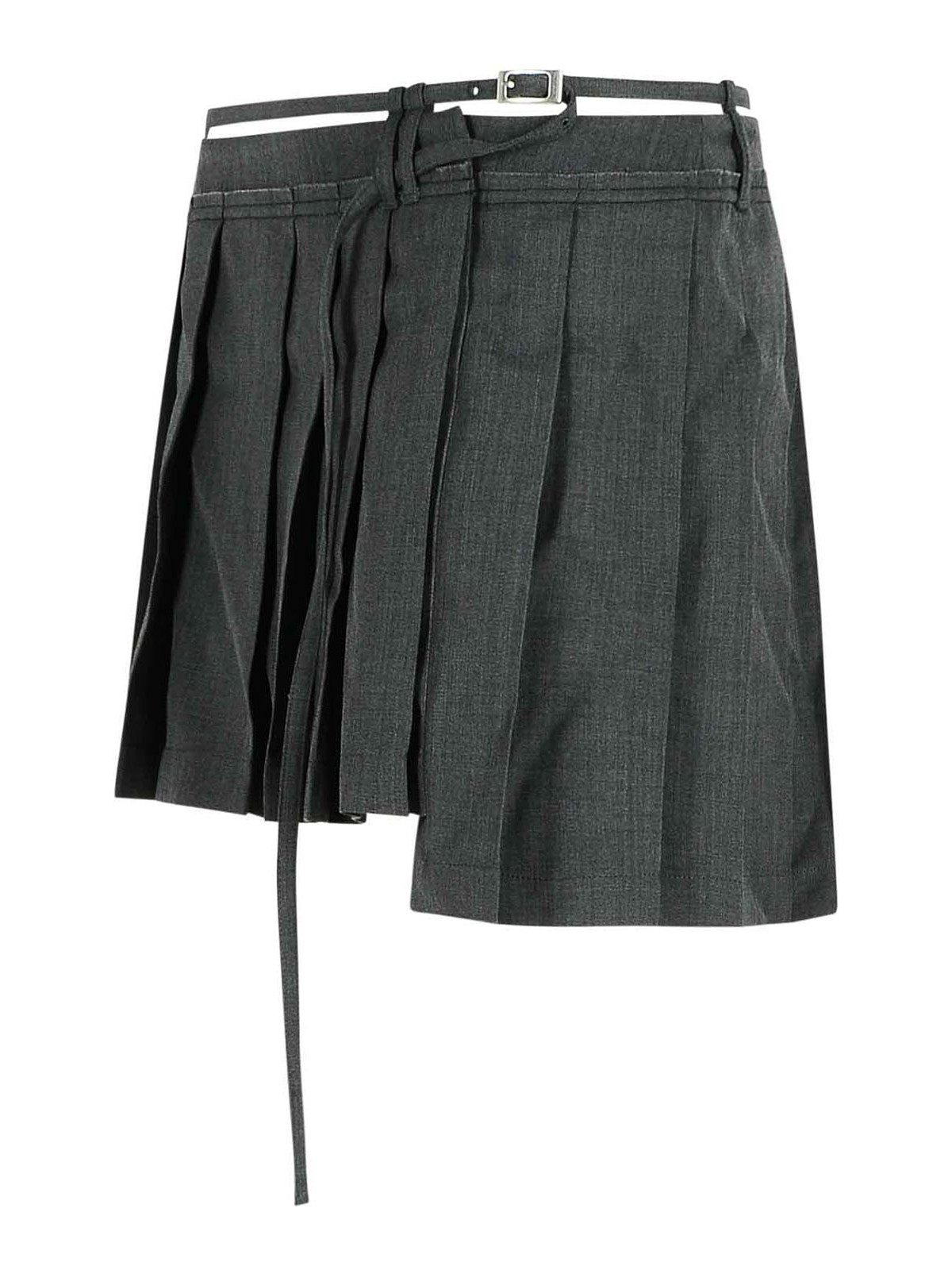 Acne Studios Wool Blend Pleated Skirt With Belted Waist In Gray