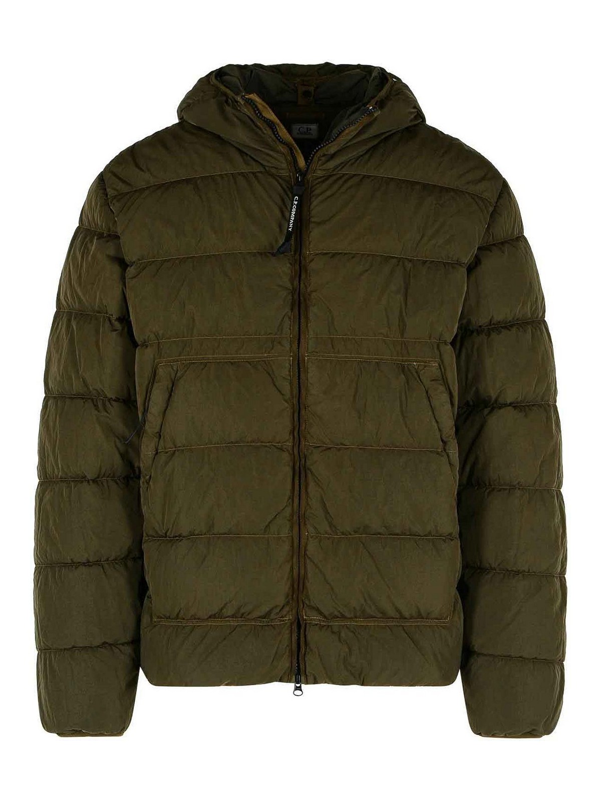 C.p. Company Quilted Green Polyamide Down Jacket With Integrated Sunglasses In Green