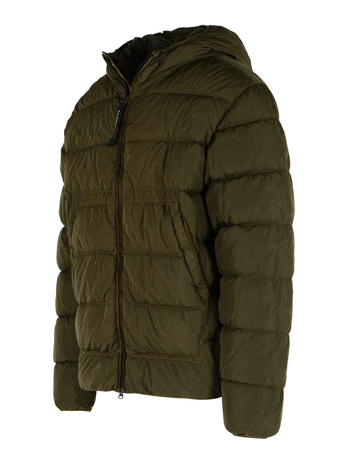 C.p. Company Quilted Green Polyamide Down Jacket With Integrated Sunglasses In Green