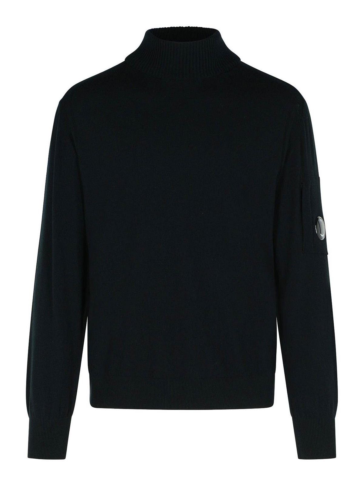 C.p. Company Black Virgin Wool Blend Turtleneck Sweater In Black