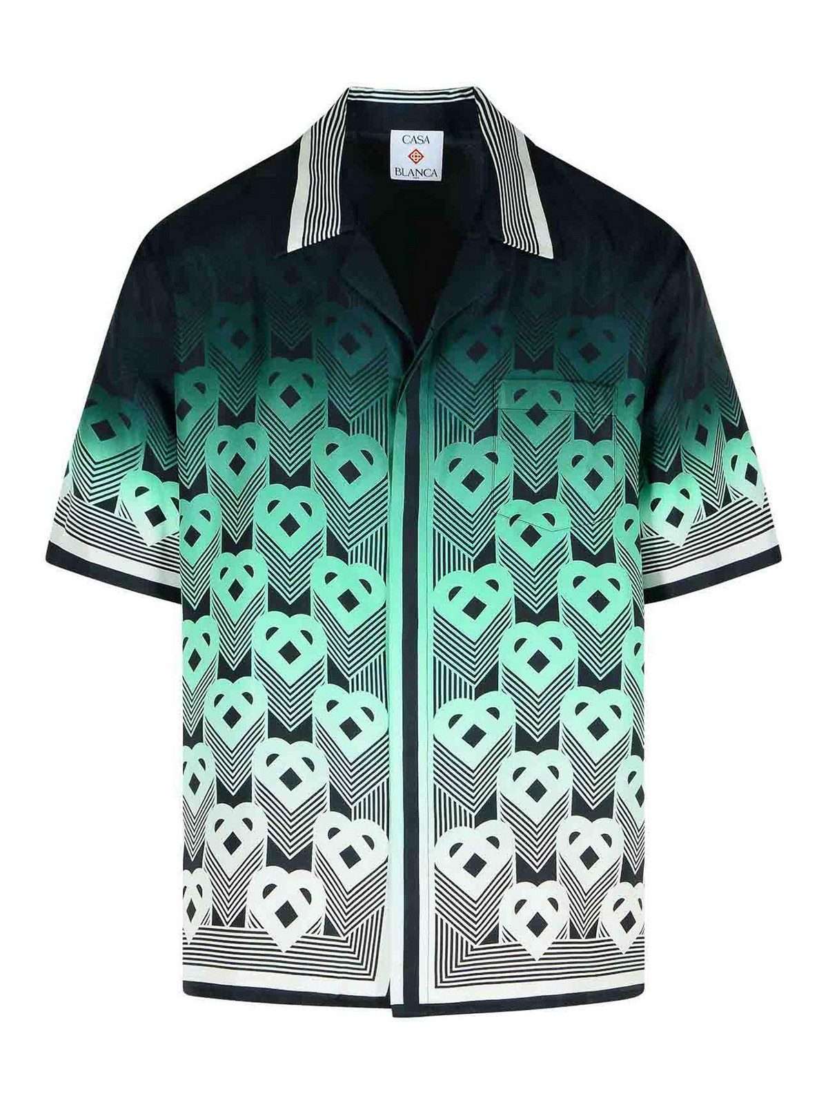 Casablanca Men Gradient Monogram Short Sleeve Silk Shirt In Green