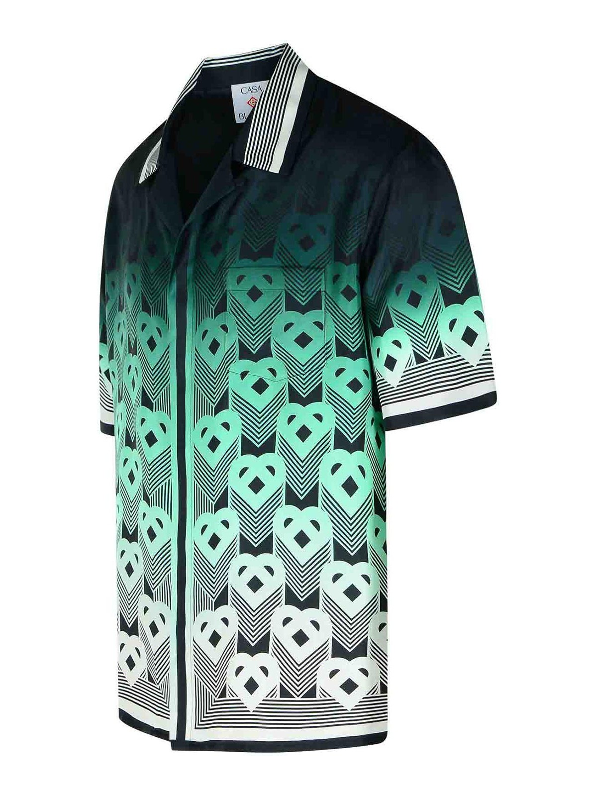 Casablanca Men Gradient Monogram Short Sleeve Silk Shirt In Green