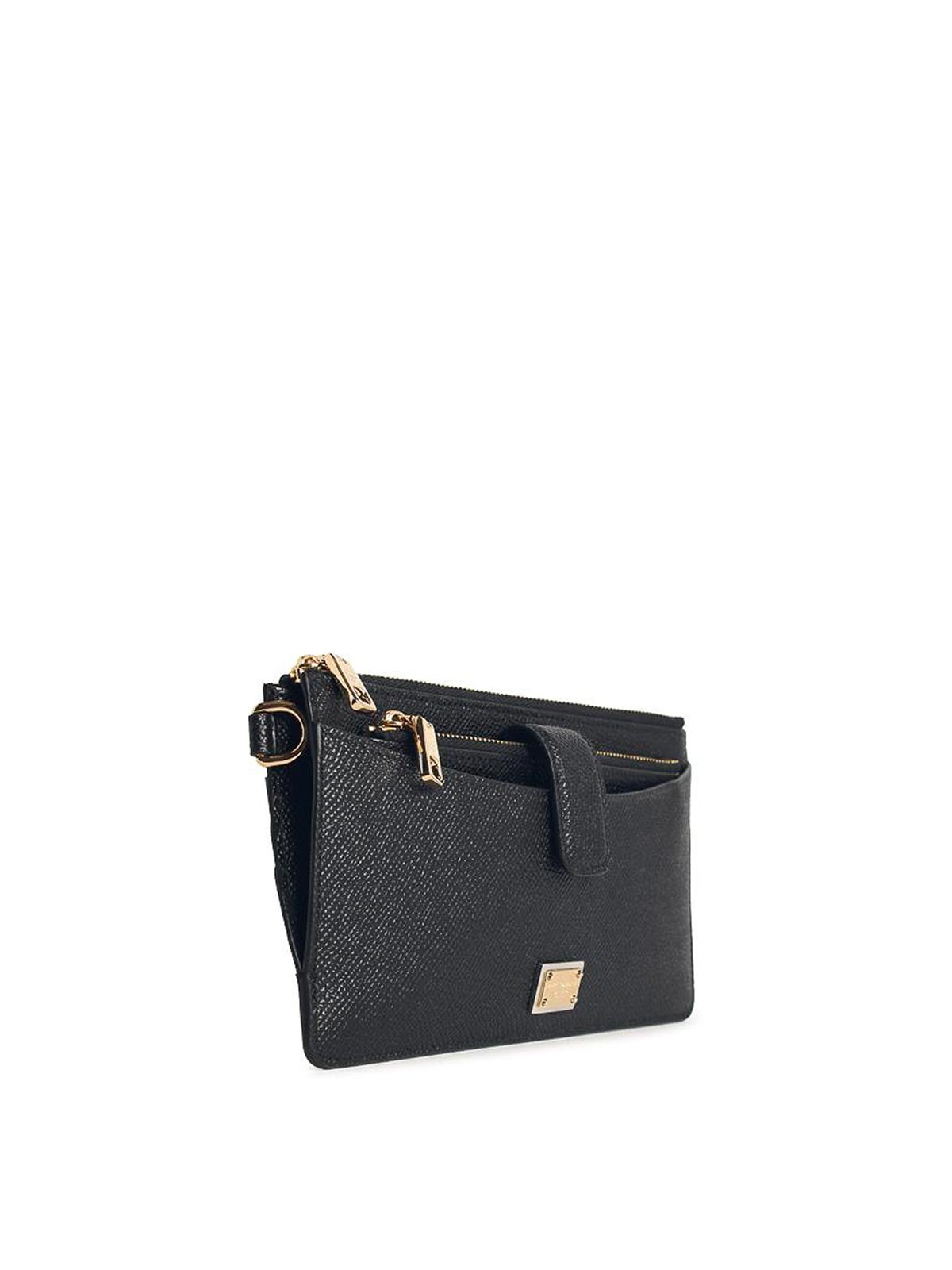 Dolce & Gabbana Black Leather Cardholder In Purple