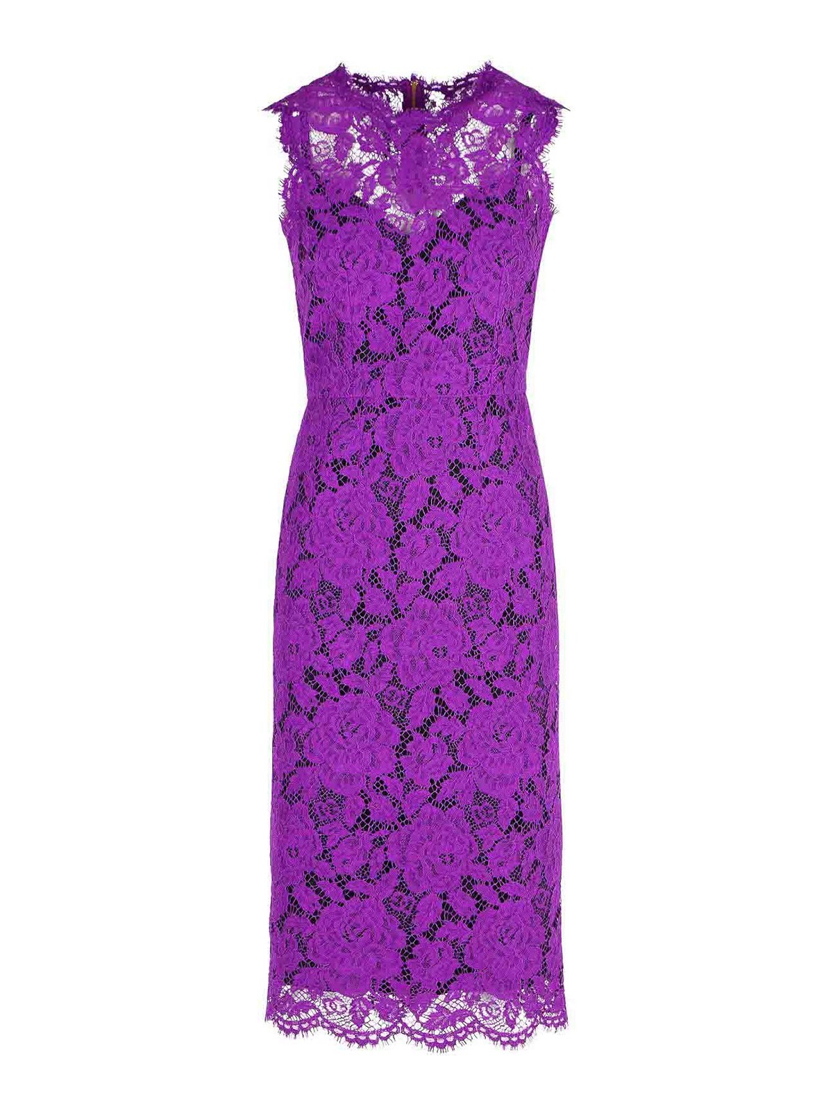 Dolce & Gabbana Longuette Purple Stretch Lace Dress