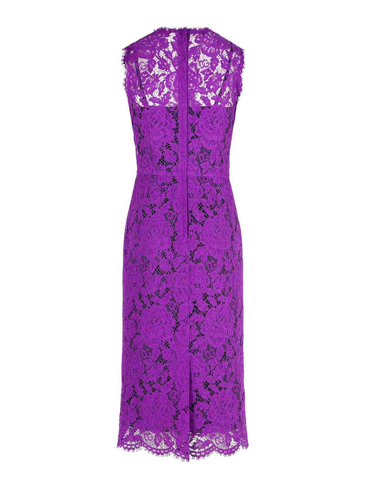 Dolce & Gabbana Longuette Purple Stretch Lace Dress In Purple