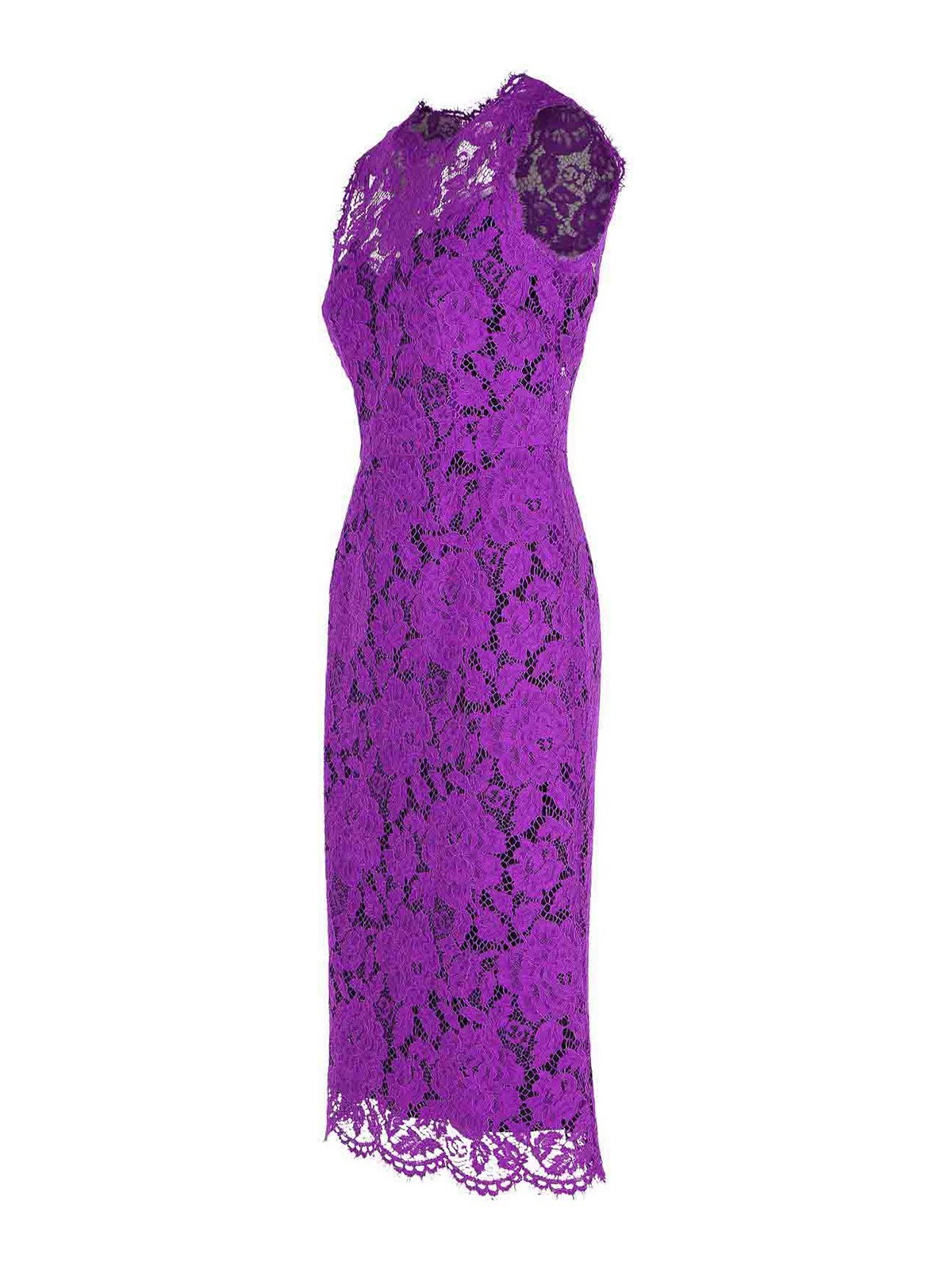 Dolce & Gabbana Longuette Purple Stretch Lace Dress In Purple