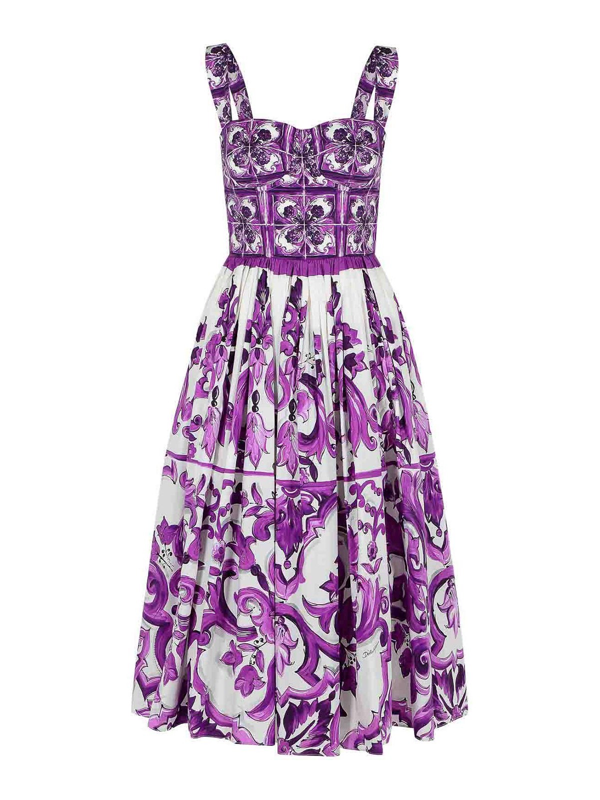 Dolce & Gabbana Majolica Dress In Cotton Poplin In Purple