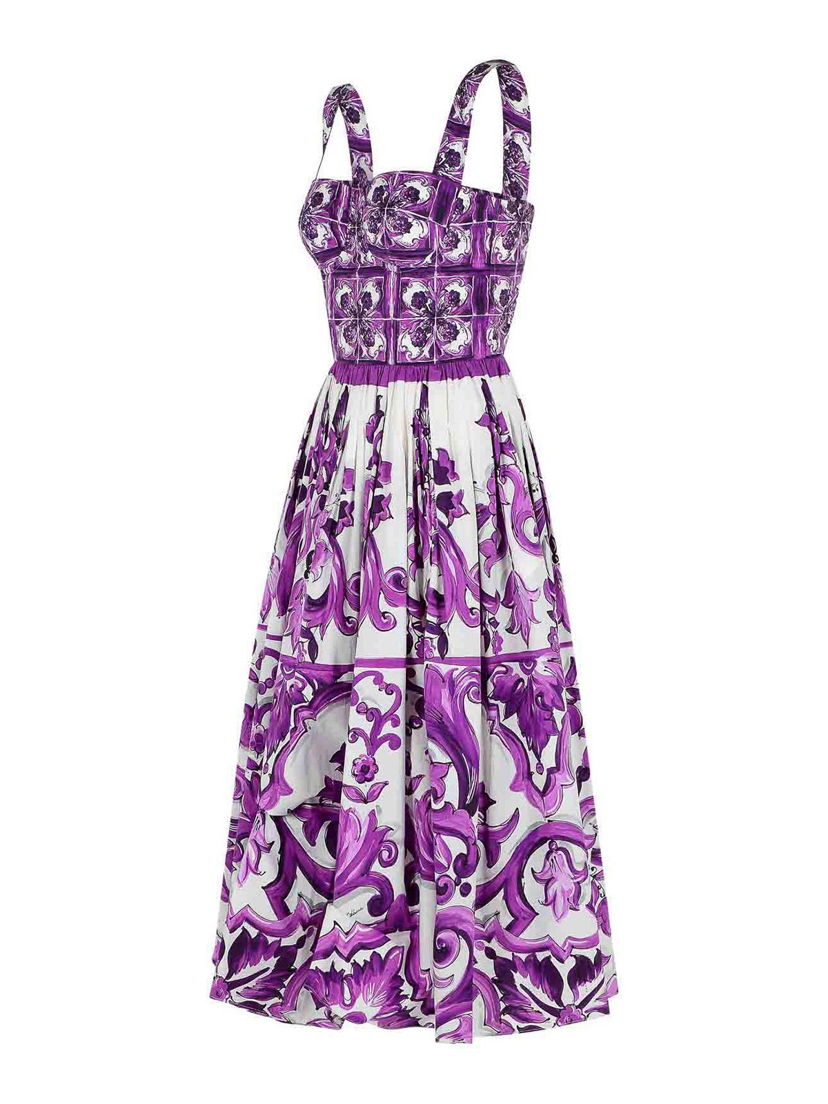 Dolce & Gabbana Dress With Purple Majolica Print In Cotton Poplin In Purple