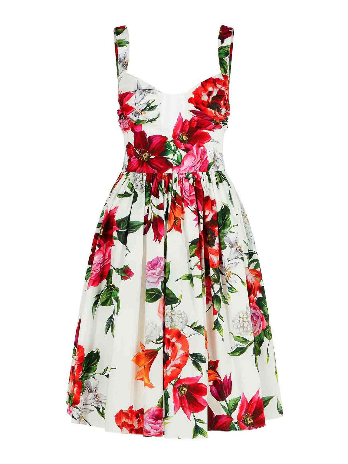 Dolce & Gabbana White Anemoni Print Cotton Midi Dress In Multi
