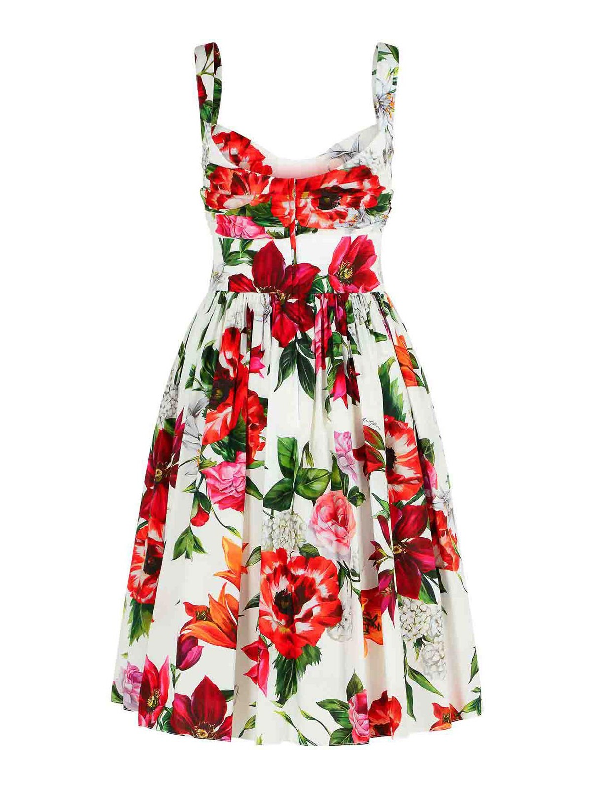 Dolce & Gabbana White Anemoni Print Cotton Midi Dress In Multi