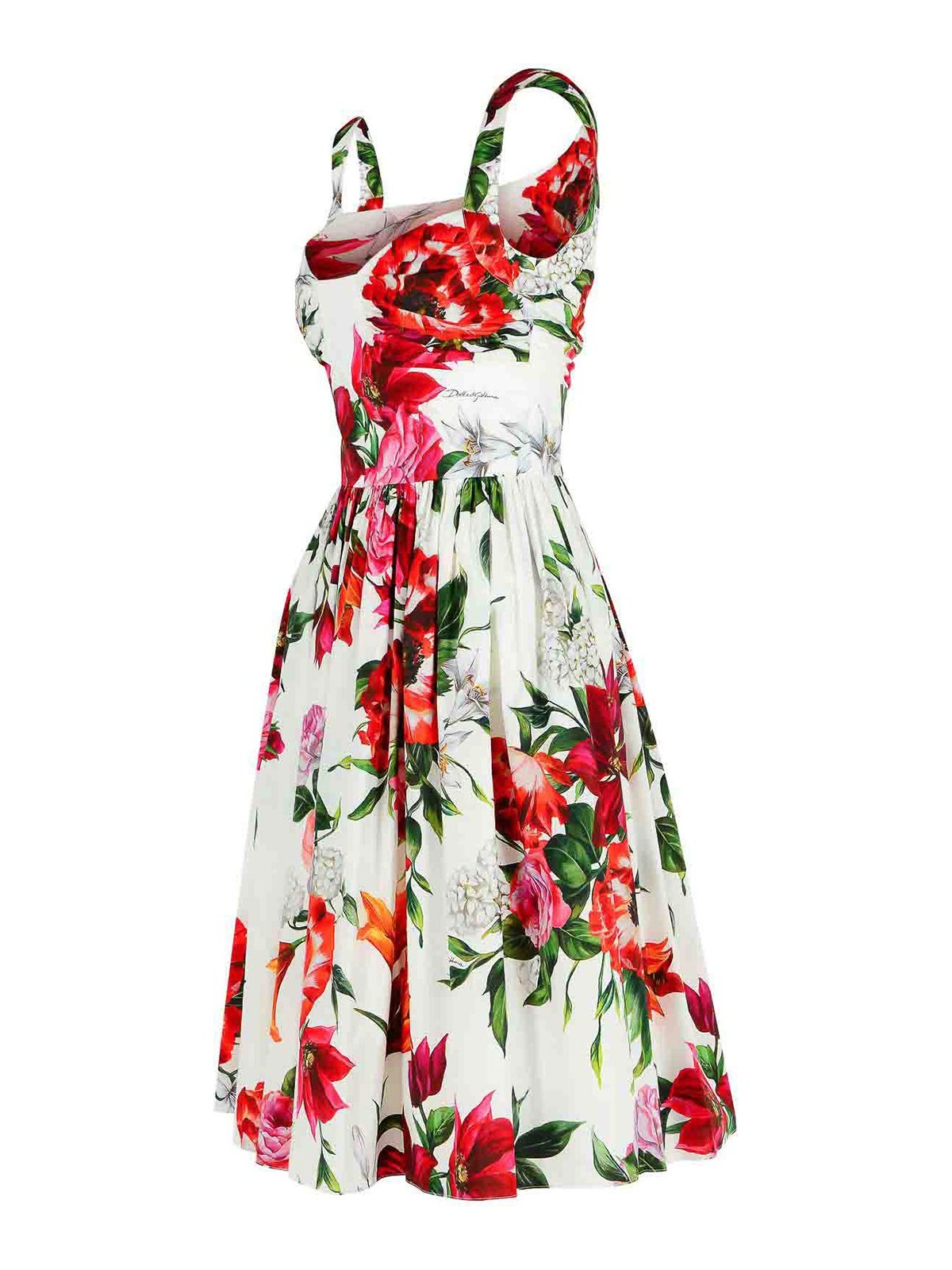Dolce & Gabbana White Anemoni Print Cotton Midi Dress In Multi