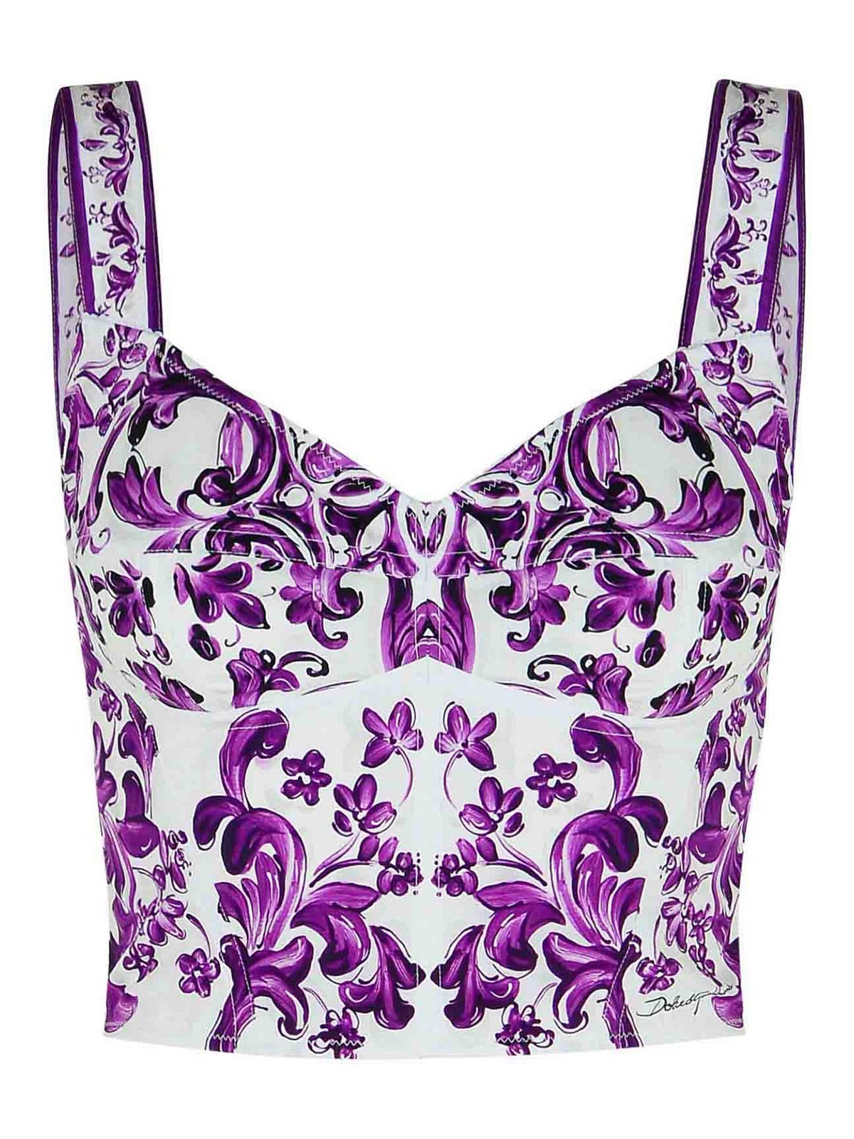 Dolce & Gabbana Majolica Print Cotton Blend Bustier In Multi